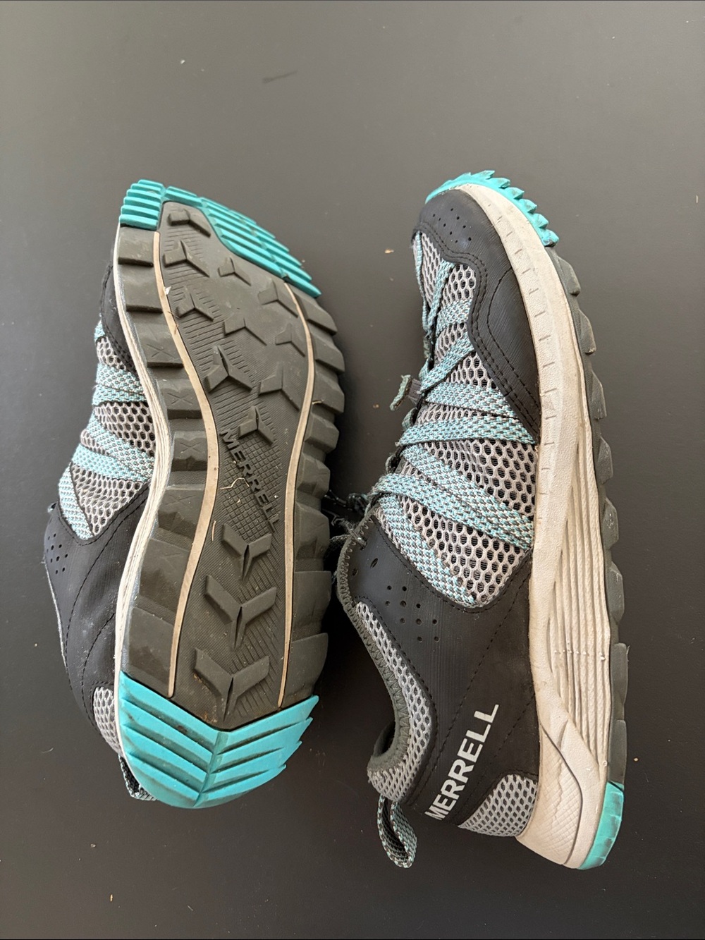 Merrell Women’s Gray with Teal Trail hiking Shoes- size 8.5